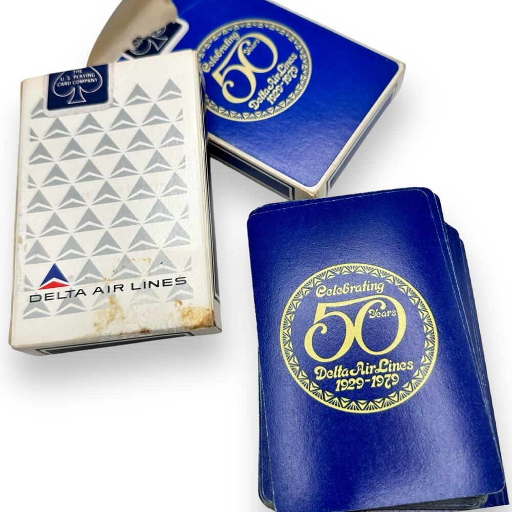 x2 NIB Vintage Delta Airline Playing card decks 50th Anniversary 1970s